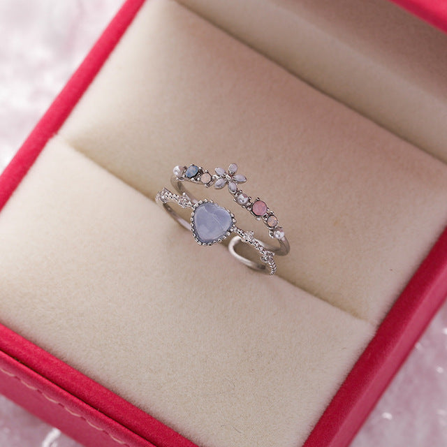 Bague ajustable en pierre bleue avec zircone en argent sterling