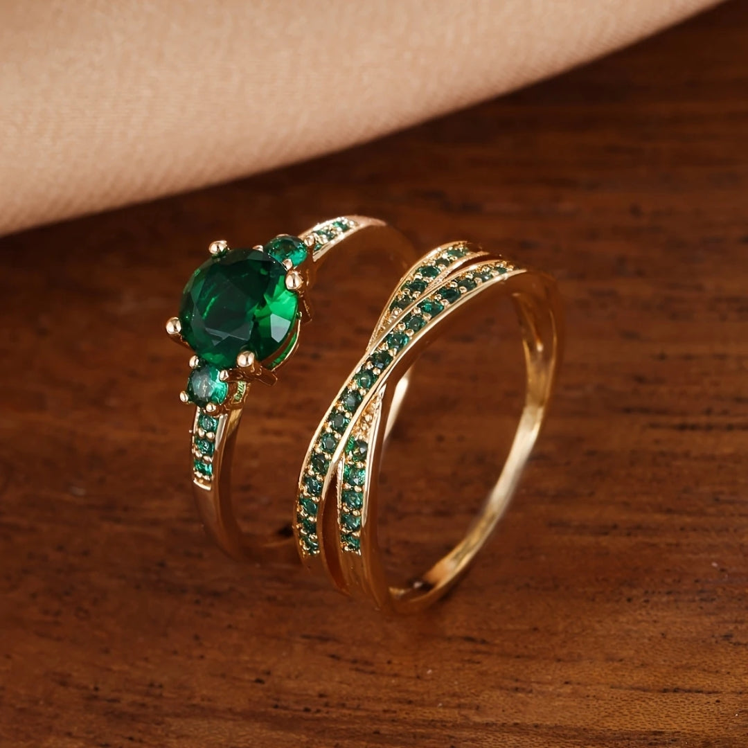 Ensemble de bagues avec des cristaux verts