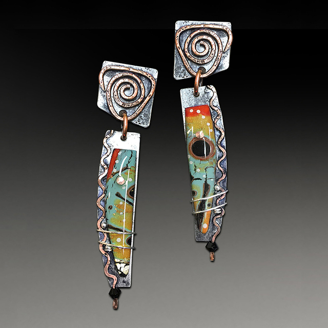Boucles d'oreilles ethniques en argent avec émail multicolore