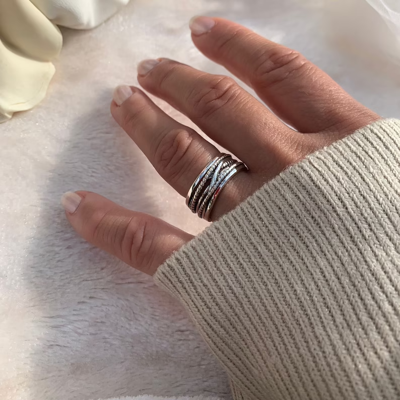 Bague vintage en argent superposé