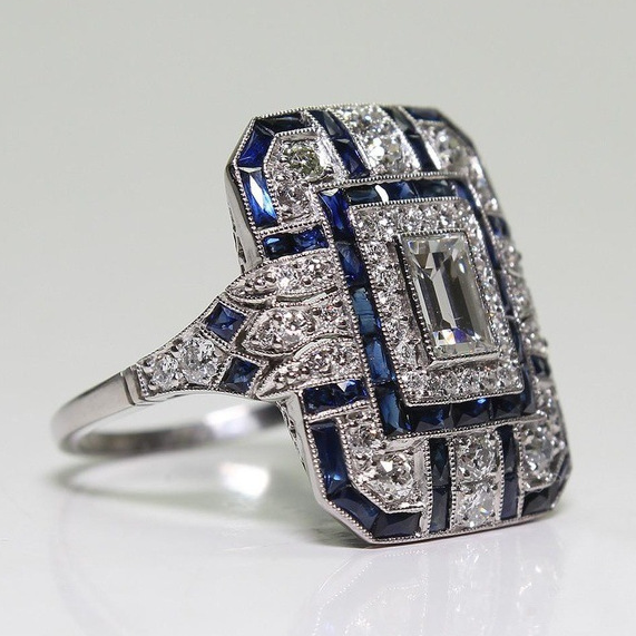Bague vintage en argent bleu vif