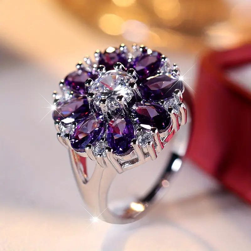 Bague en argent vintage avec fleur violette