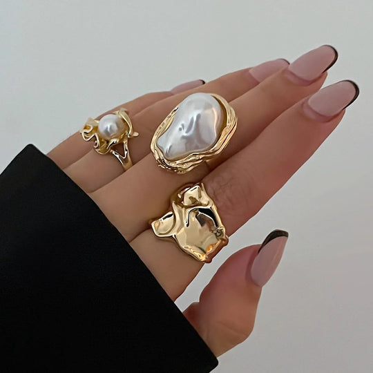 Florens - Ensemble de bagues Onda Pearl (lot de 3)