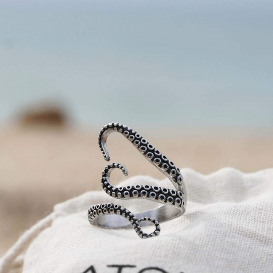 Bague en argent ajustable avec tentacules