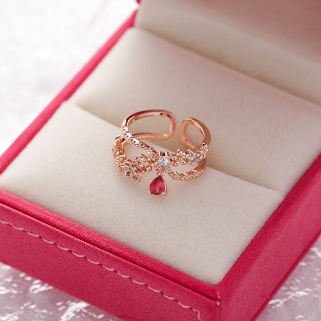 Bague ajustable en zircone avec rubis en or
