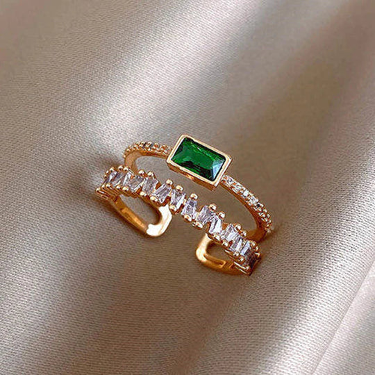 Bague réglable en or avec émeraude et zircone