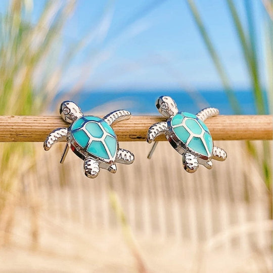 Boucles d'oreilles en opale et argent avec tortue de mer