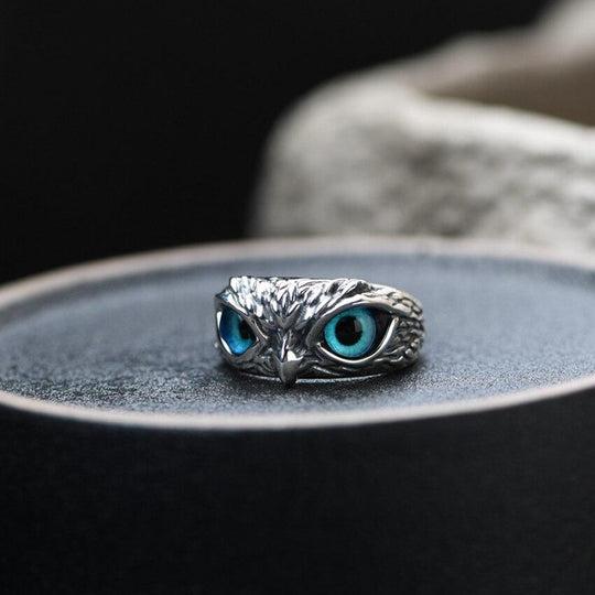 Bague Ajustable en Argent et Opale de la Chouette de la Chance