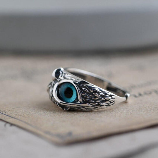 Bague Ajustable en Argent et Opale de la Chouette de la Chance