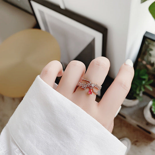 Bague ajustable en zircone avec rubis en or