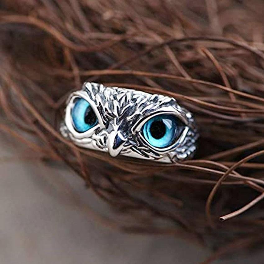 Bague Ajustable en Argent et Opale de la Chouette de la Chance