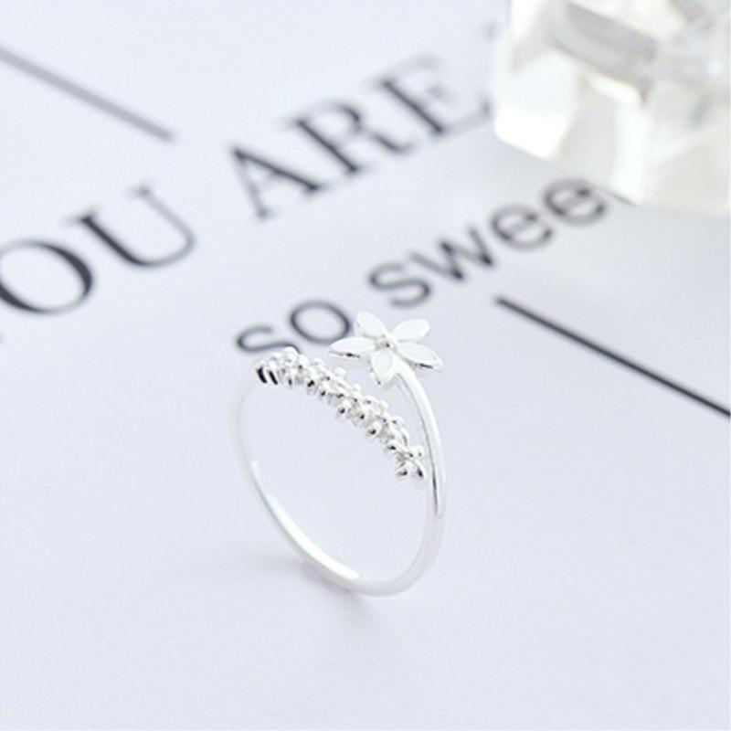 Bague ajustable en argent 925 avec motif de fleurs sauvages en émail peint à la main
