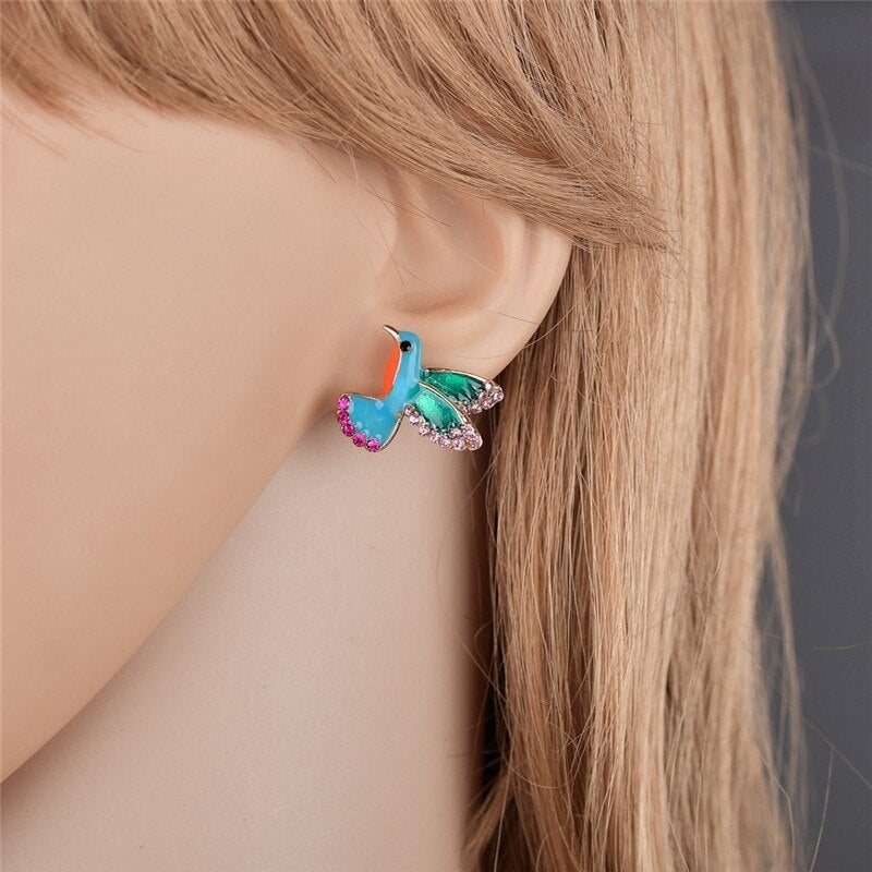 Boucles d'oreilles colibri en cristal