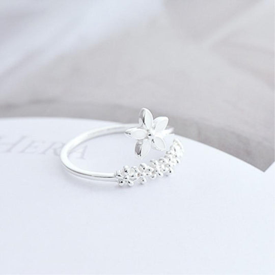 Bague ajustable en argent 925 avec motif de fleurs sauvages en émail peint à la main