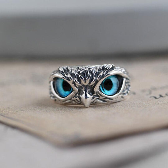 Bague Ajustable en Argent et Opale de la Chouette de la Chance