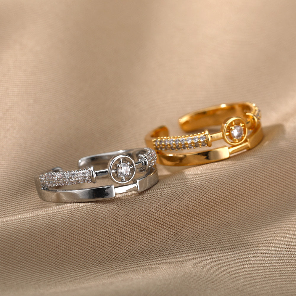 Bague étoile ajustable en or et zircone