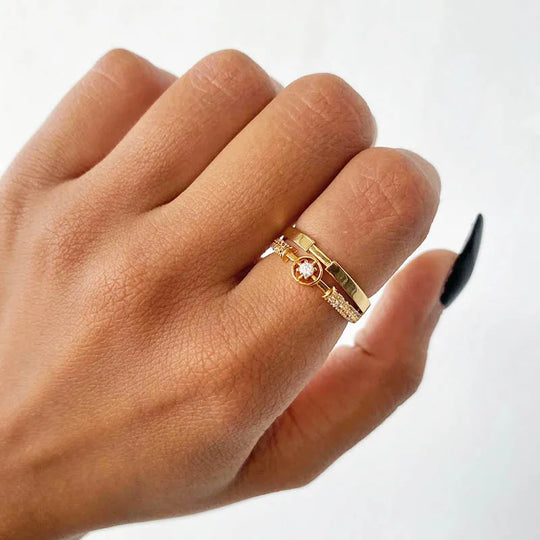 Bague étoile ajustable en or et zircone