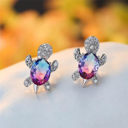 Boucles d'oreilles tortues de mer en zirconium et argent