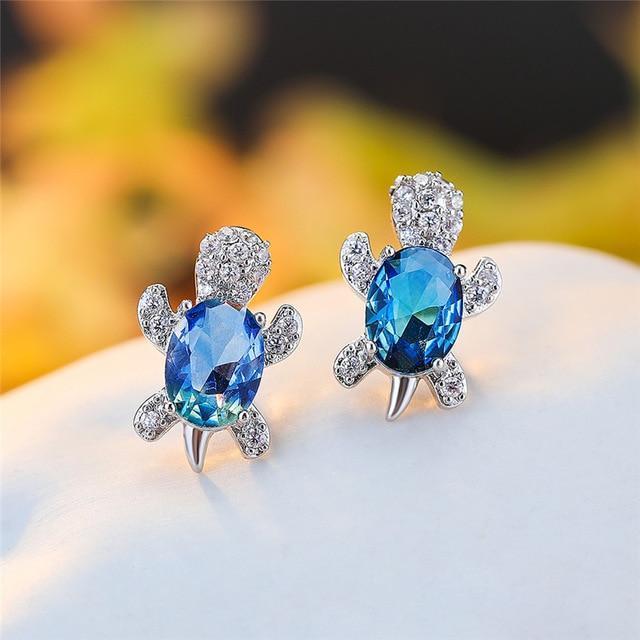 Boucles d'oreilles tortues de mer en zirconium et argent