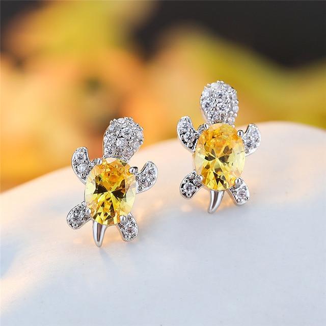 Boucles d'oreilles tortues de mer en zirconium et argent