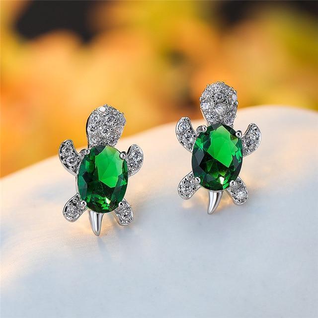 Boucles d'oreilles tortues de mer en zirconium et argent