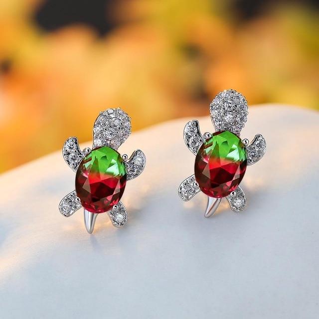 Boucles d'oreilles tortues de mer en zirconium et argent