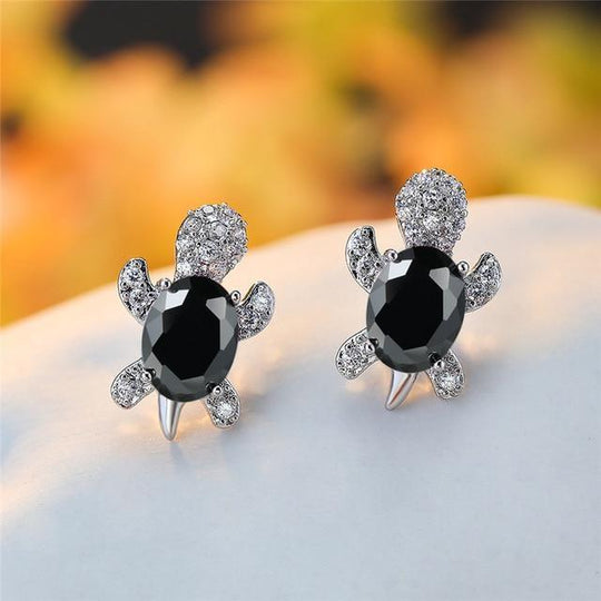 Boucles d'oreilles tortues de mer en zirconium et argent
