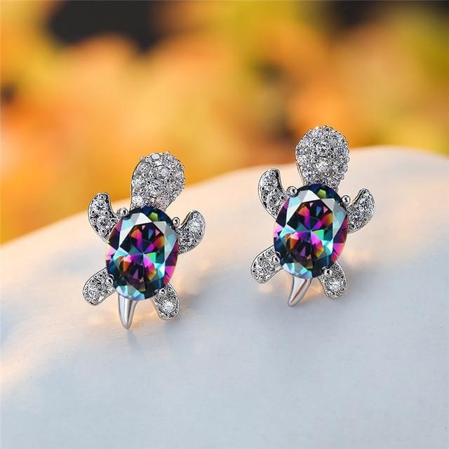 Boucles d'oreilles tortues de mer en zirconium et argent
