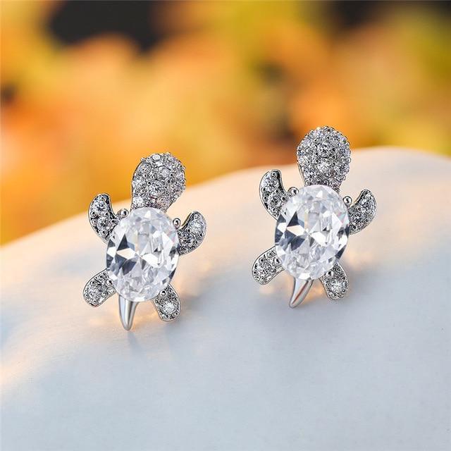 Boucles d'oreilles tortues de mer en zirconium et argent